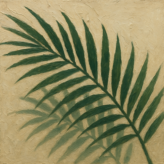 Palm Frond Shadows Minimalist Botanical Oil Painting - View 1