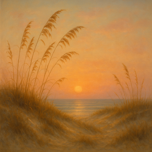 Sea Oats on Rolling Coastal Dunes at Sunset No. 17 Oil Painting - View 1
