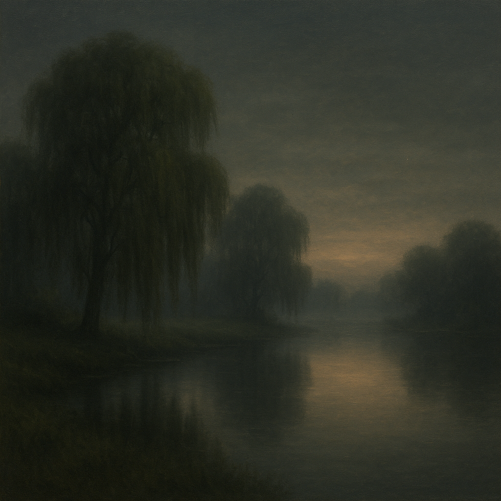 Tranquil Riverbank at Twilight Mist No. 10 Oil Painting - View 1