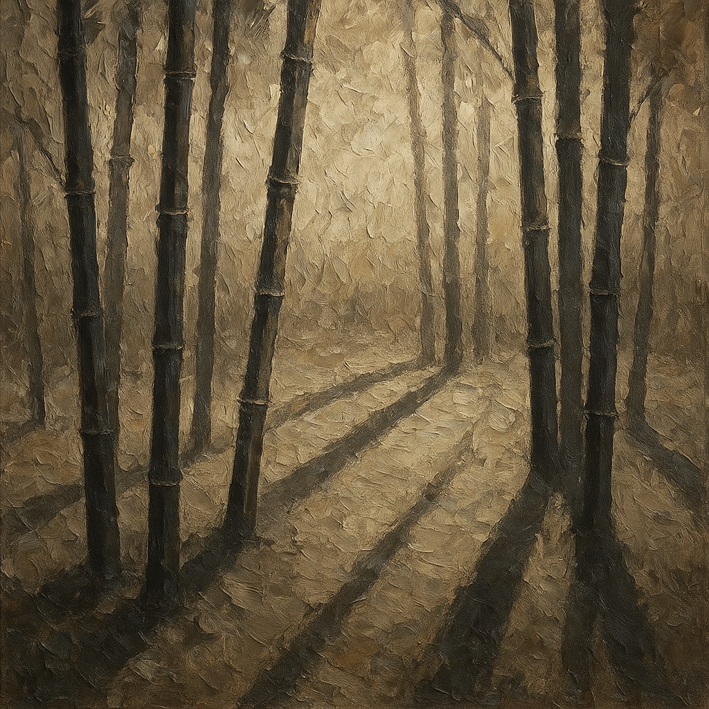 Zen Bamboo Forest Shadow Oil Painting - View 1