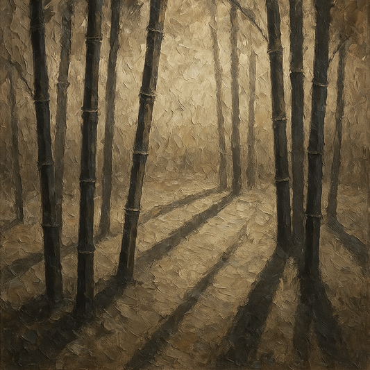 Zen Bamboo Forest Shadow Oil Painting - View 1