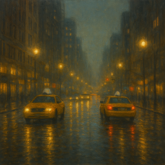 Rain-Drenched Manhattan Avenue Lights No. 18 Oil Painting - View 1