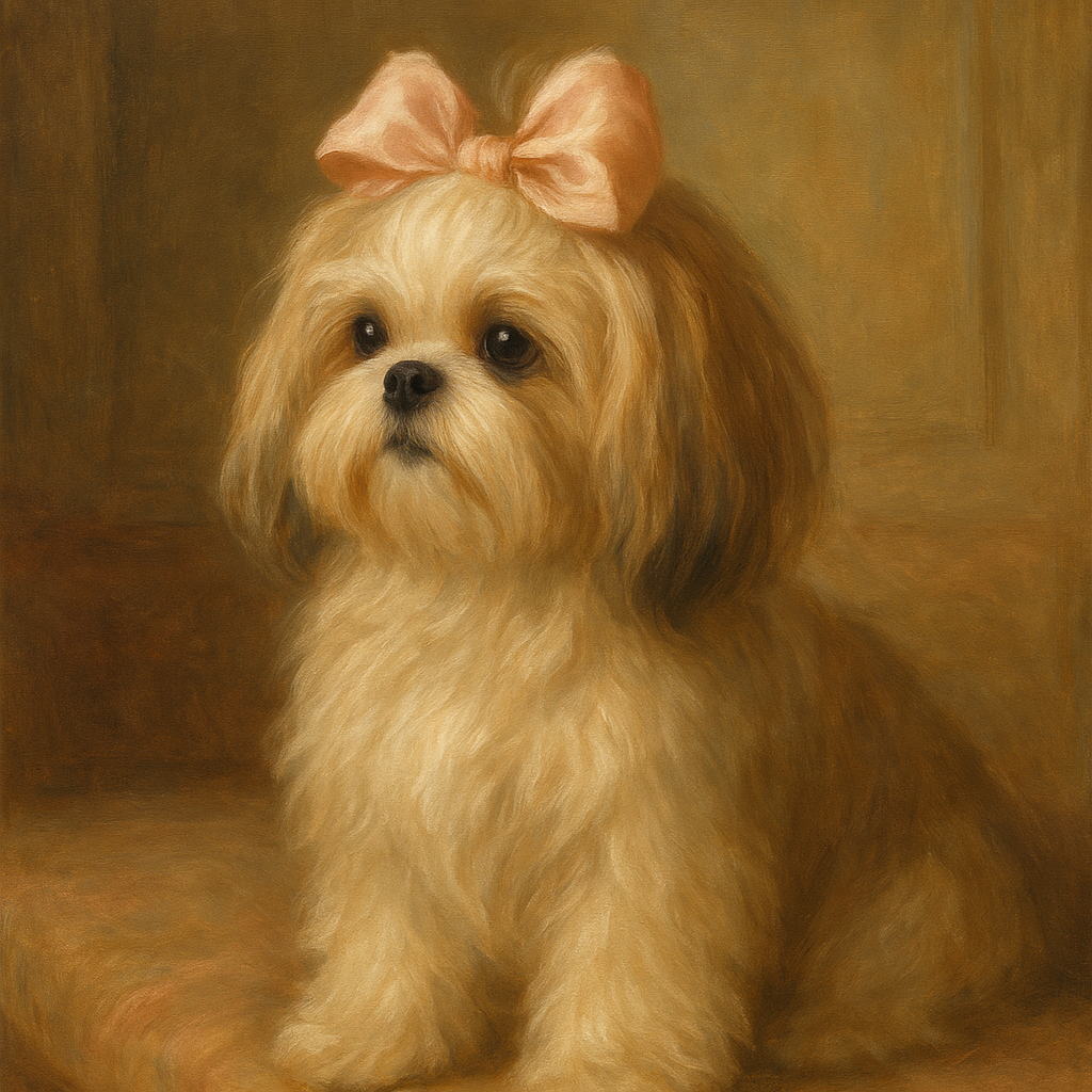 Sweet Shih Tzu with Silk Bow in Parlor No. 10 Fine Art Oil Painting - View 1