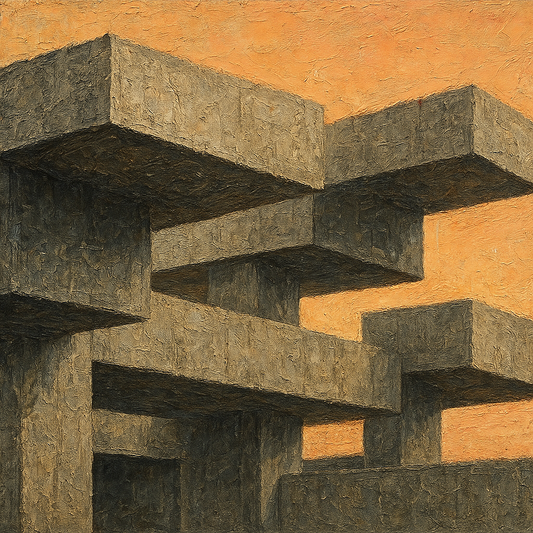 Brutalist Cantilever Forms Oil Painting - View 1