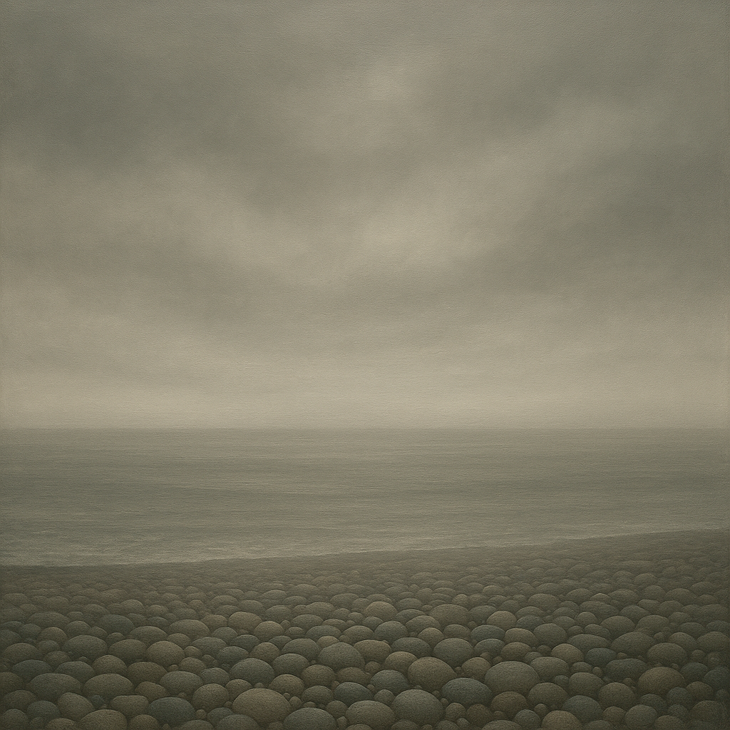 Overcast Coastal Fog & Wet Pebble Shingle No. 14 Oil Painting 100% Hand Painted Oil on Belgian Linen Canvas, Original Fine Art Wall Decor