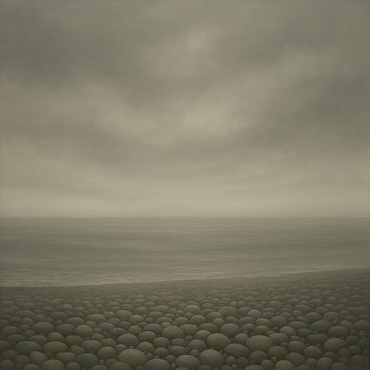 Overcast Coastal Fog & Wet Pebble Shingle No. 14 Oil Painting 100% Hand Painted Oil on Belgian Linen Canvas, Original Fine Art Wall Decor