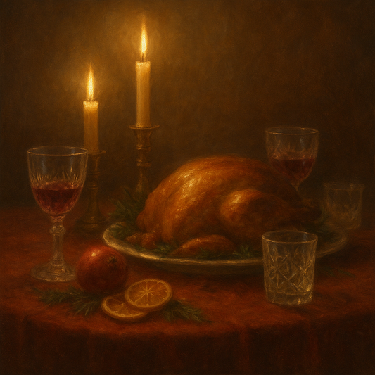 Candlelit Holiday Table & Vintage Glassware No. 7 Oil Painting - View 1