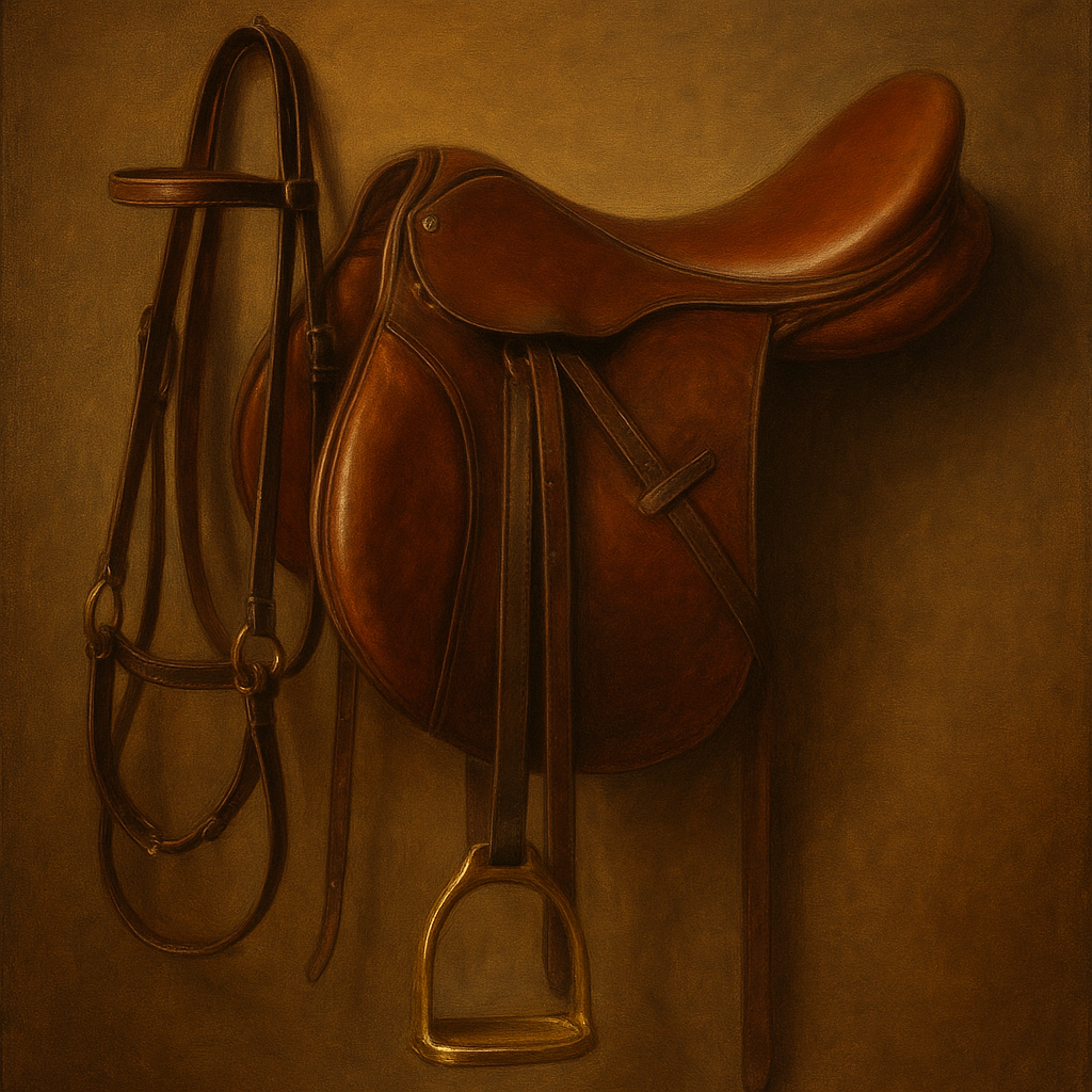 Vintage Bridle & Polished Leather Saddle No. 9 Oil Painting - View 1