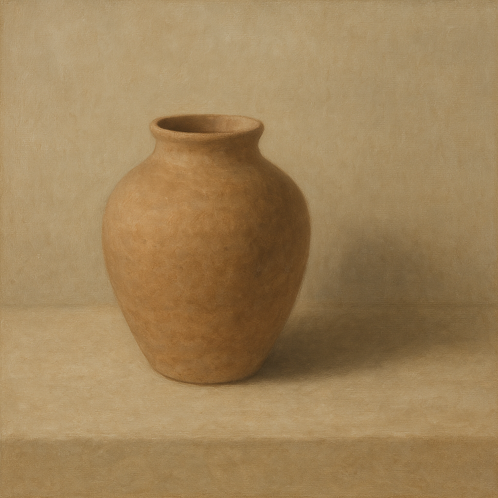 Organic Clay Vessel & Solitary Shadow Oil Painting 100% Hand Painted Oil on Belgian Linen Canvas, Original Fine Art Wall Decor