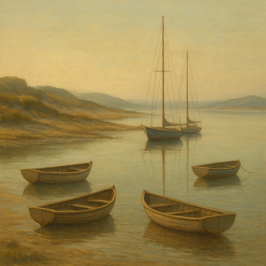 Quiet Fishing Harbor at Morning Low Tide No. 10 Oil Painting 100% Hand Painted Oil on Belgian Linen Canvas, Original Fine Art Wall Decor
