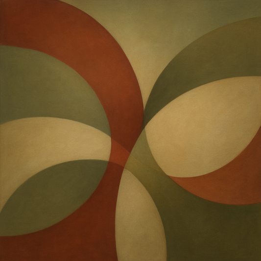 Intersecting Curved Forms in Olive & Rust No. 3 Oil Painting - View 1
