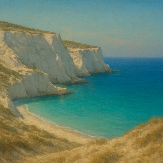 Mediterranean White Cliffs & Turquoise Cove No. 16 Oil Painting 100% Hand Painted Oil on Belgian Linen Canvas, Original Fine Art Wall Decor