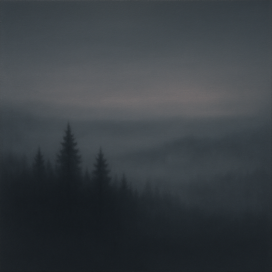 Dusk over Silent Pine Ridgeline in Charcoal Fog No. 18 Oil Painting 100% Hand Painted Oil on Belgian Linen Canvas, Original Fine Art Wall Decor