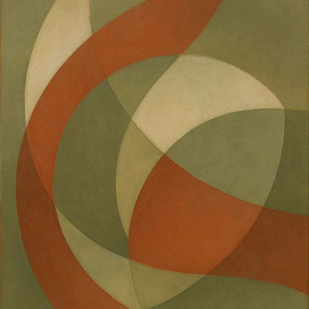Intersecting Curved Forms in Olive & Rust No. 25 Oil Painting 100% Hand Painted Oil on Belgian Linen Canvas, Original Fine Art Wall Decor