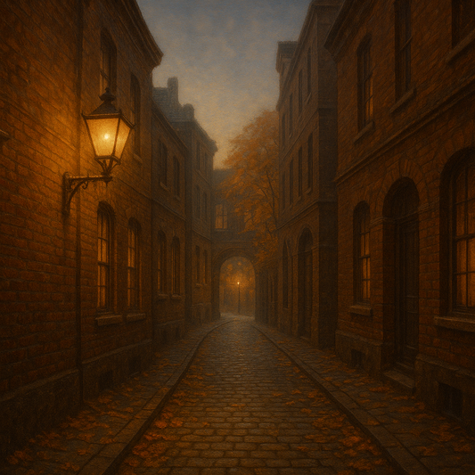 London Gaslamp Alley in Autumn Dusk No. 24 Oil Painting 100% Hand Painted Oil on Belgian Linen Canvas, Original Fine Art Wall Decor