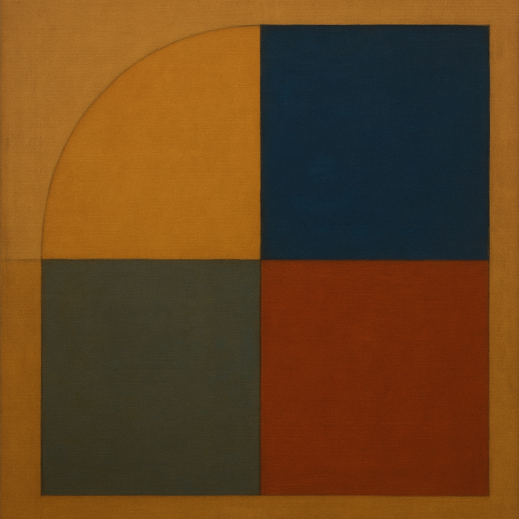 Bauhaus Quadrant Harmony in Primary Earth Tones No. 15 Oil Painting 100% Hand Painted Oil on Belgian Linen Canvas, Original Fine Art Wall Decor
