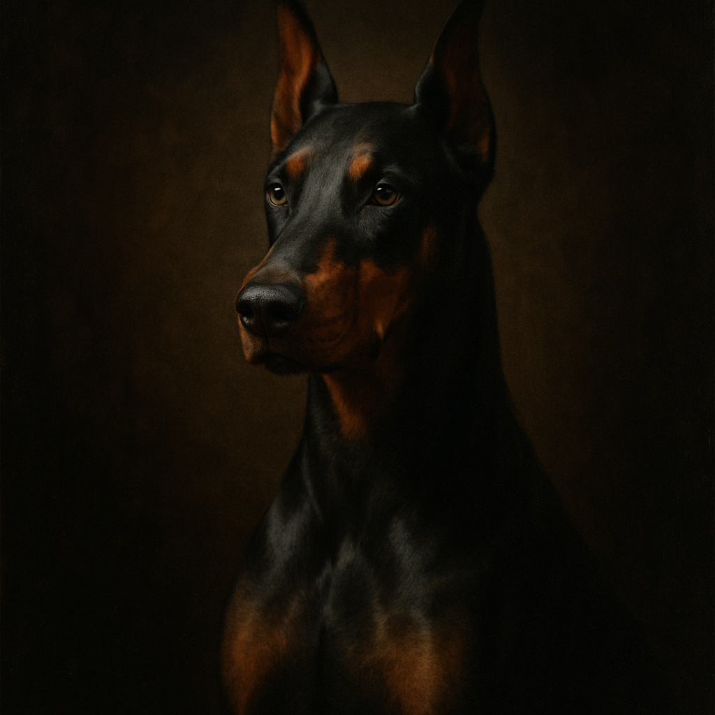 Alert Doberman Pinscher in Shadow & Light No. 15 Fine Art Oil Painting - View 1