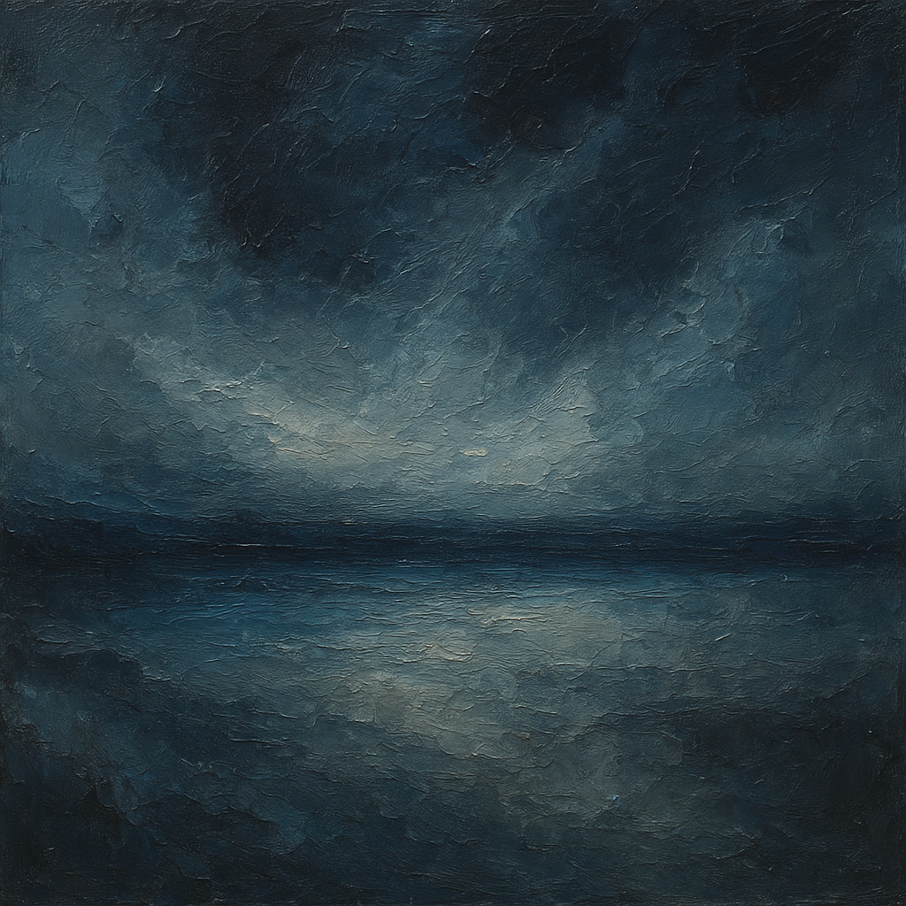 Atmospheric Indigo Horizon Abstract Oil Painting - View 1