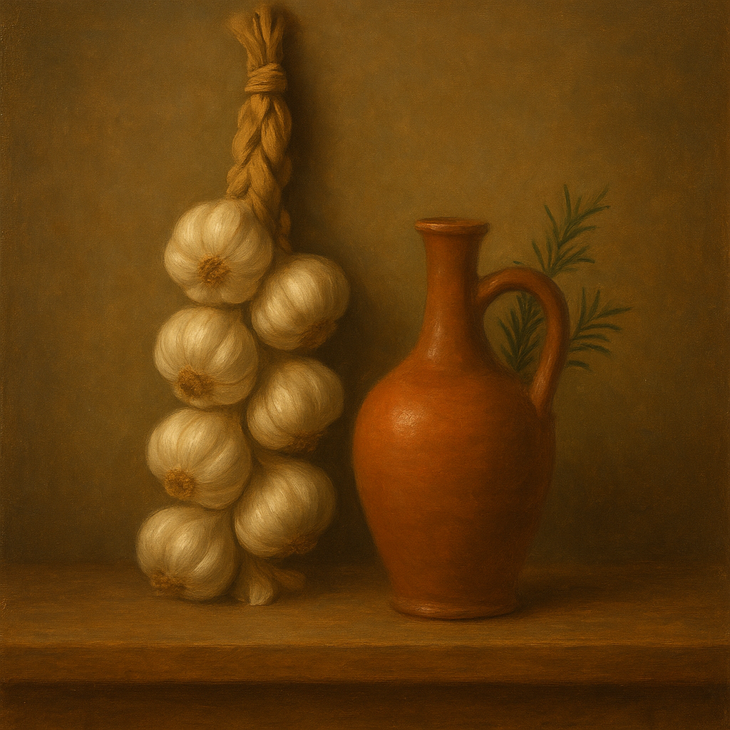 Tuscan Garlic Braid & Terracotta Cruet Oil Painting - View 1