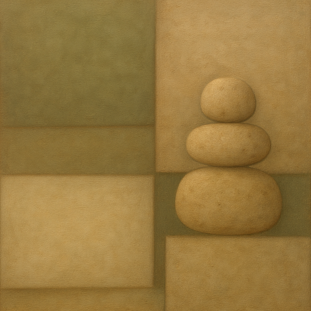 Muted Olive & Sandstone Geometric Balance No. 27 Oil Painting - View 1