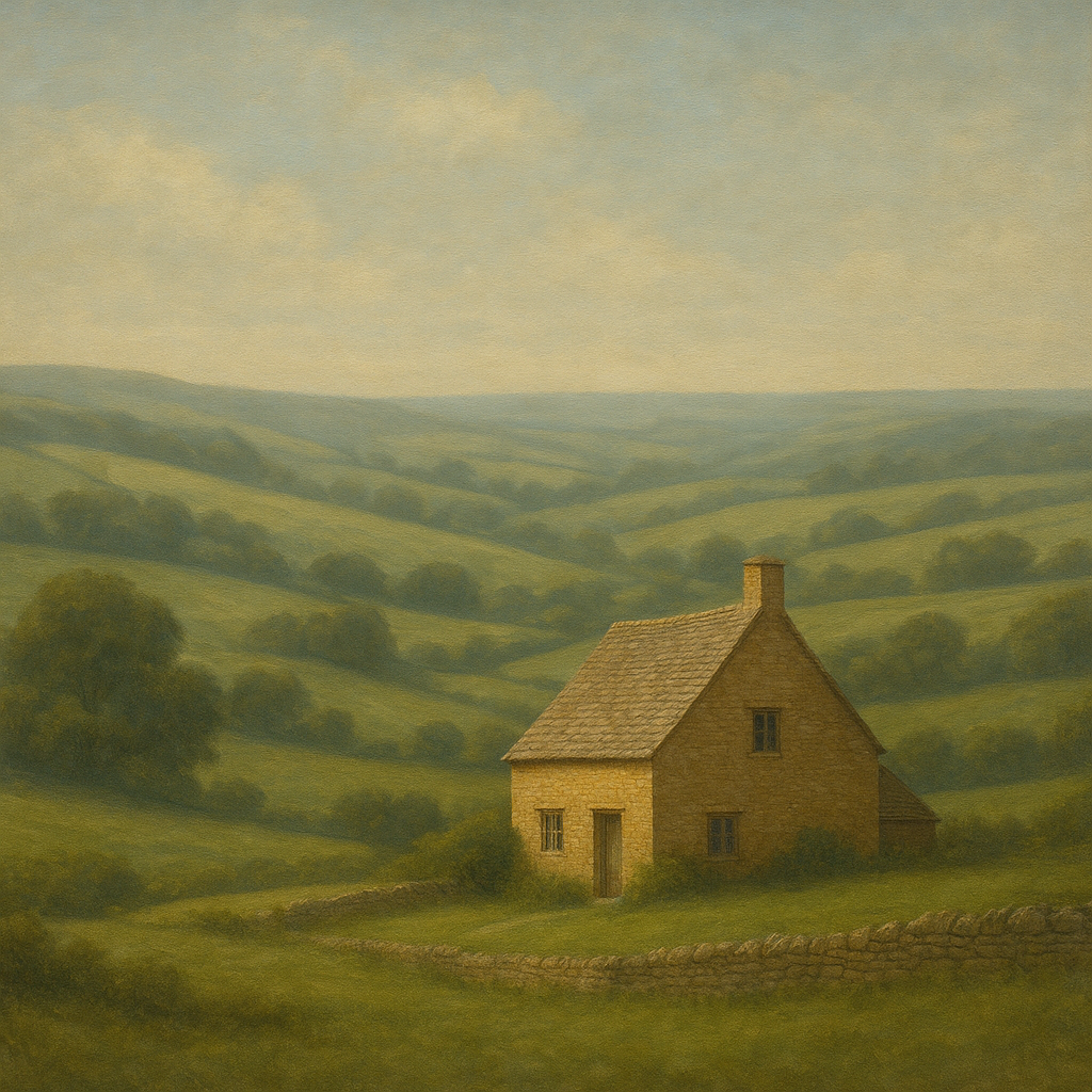 Rolling Cotswold Hills & Stone Cottage No. 5 Oil Painting - View 1