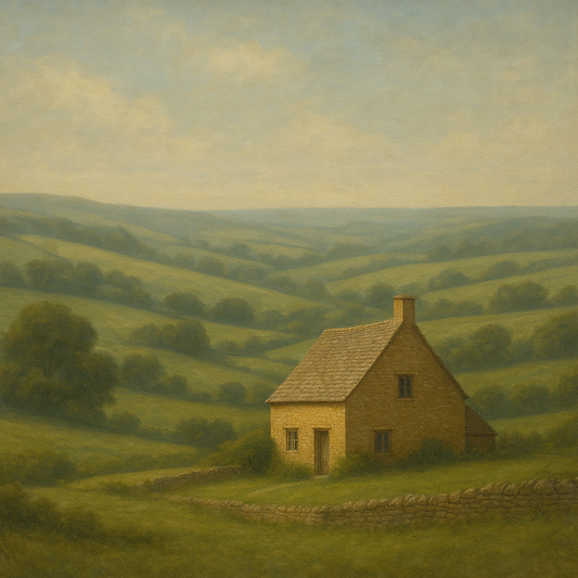 Rolling Cotswold Hills & Stone Cottage No. 5 Oil Painting 100% Hand Painted Oil on Belgian Linen Canvas, Original Fine Art Wall Decor