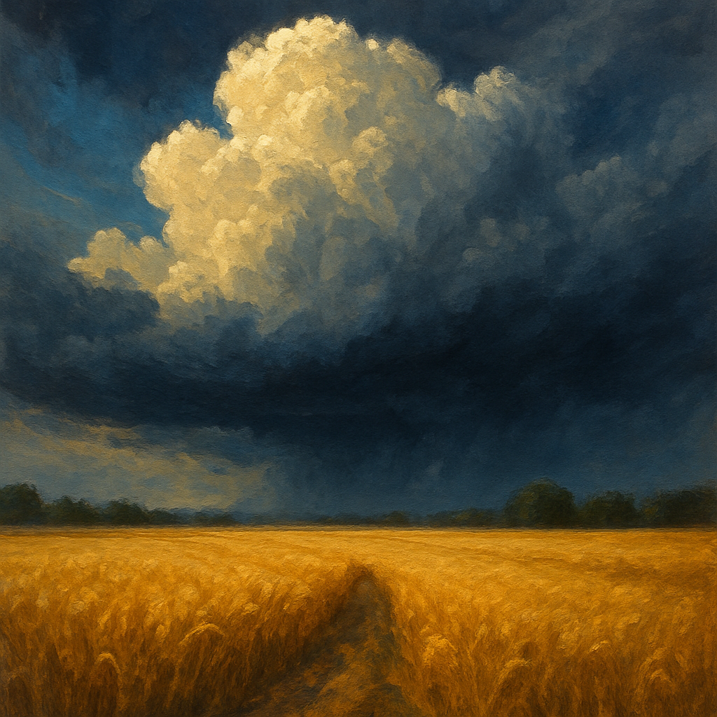 Harvest Wheatfield under Dramatic Thunderhead Sky No. 3 Fine Art Oil Painting - View 1