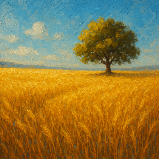 Sun-Drenched Wheat Field & Solitary Tree No. 4 Oil Painting - 100% Hand-Painted Master Oil Painting