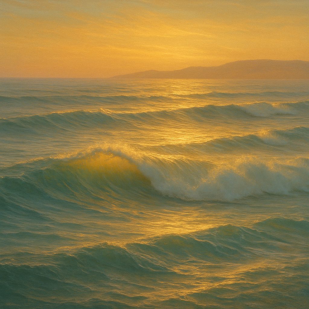 Golden Hour Sunlight on Ocean Swells No. 16 Oil Painting - View 1