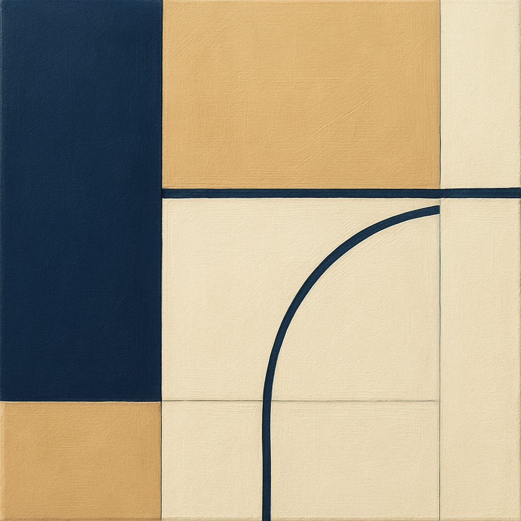 Navy & Warm Beige Geometric Line Balance No. 13 Fine Art Oil Painting - View 1