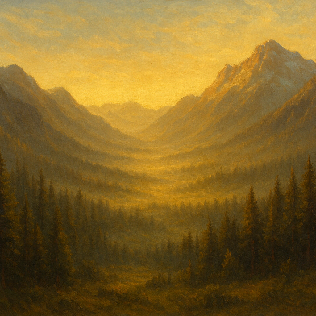Alpine Valley at Dawn Landscape Oil Painting - View 1