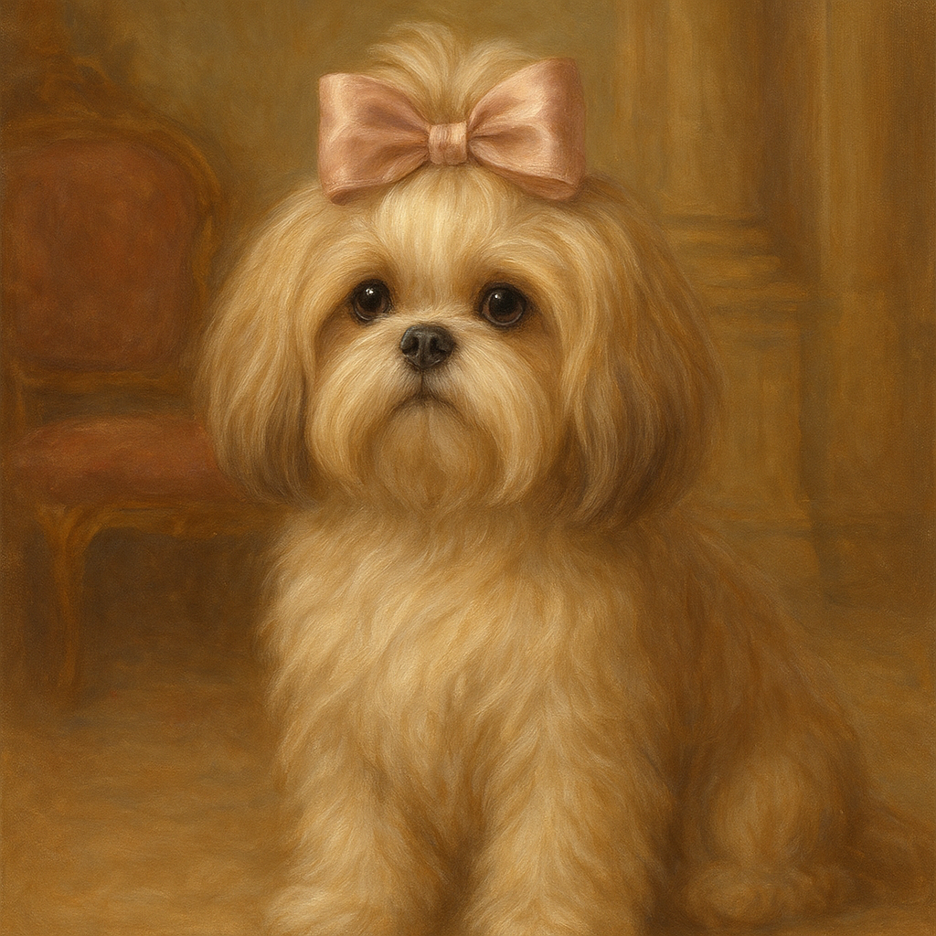 Sweet Shih Tzu with Silk Bow in Parlor No. 13 Fine Art Oil Painting - View 1