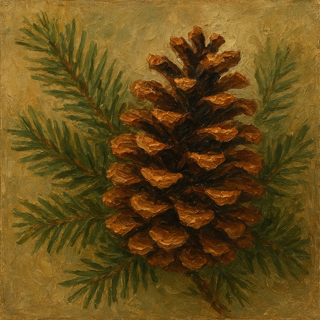 Scandinavian Pine Cone Botanical Oil Painting - View 1