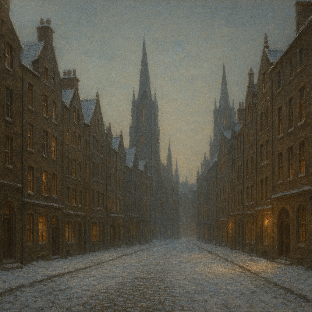 Edinburgh Old Town Royal Mile in Snow No. 9 Oil Painting - View 1