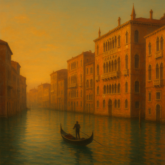 Venetian Canal Palaces at Golden Hour No. 9 Oil Painting 100% Hand Painted Oil on Belgian Linen Canvas, Original Fine Art Wall Decor