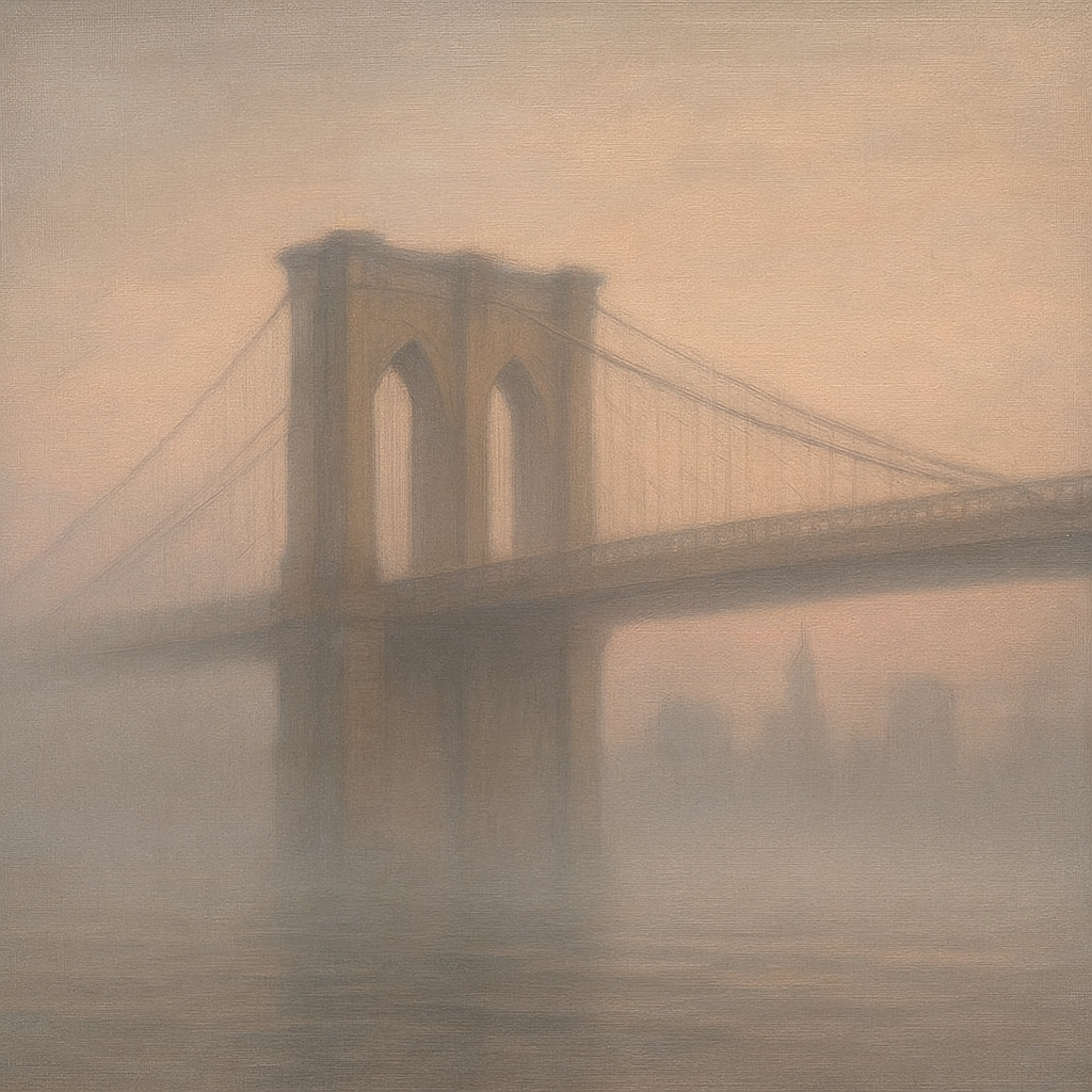 Brooklyn Bridge in Morning River Mist No. 21 Oil Painting - View 1