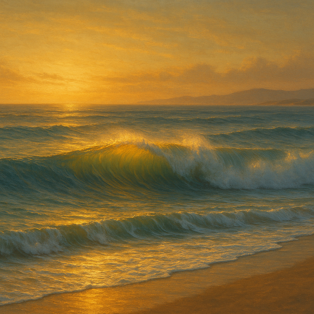Golden Hour Sunlight on Ocean Swells No. 12 Oil Painting 100% Hand Painted Oil on Belgian Linen Canvas, Original Fine Art Wall Decor