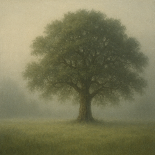 Ancient Solitary Oak in Morning Fog No. 8 Oil Painting 100% Hand Painted Oil on Belgian Linen Canvas, Original Fine Art Wall Decor