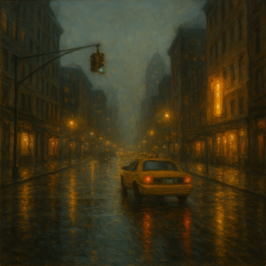 Rain-Drenched Manhattan Avenue Lights No. 15 Oil Painting 100% Hand Painted Oil on Belgian Linen Canvas, Original Fine Art Wall Decor