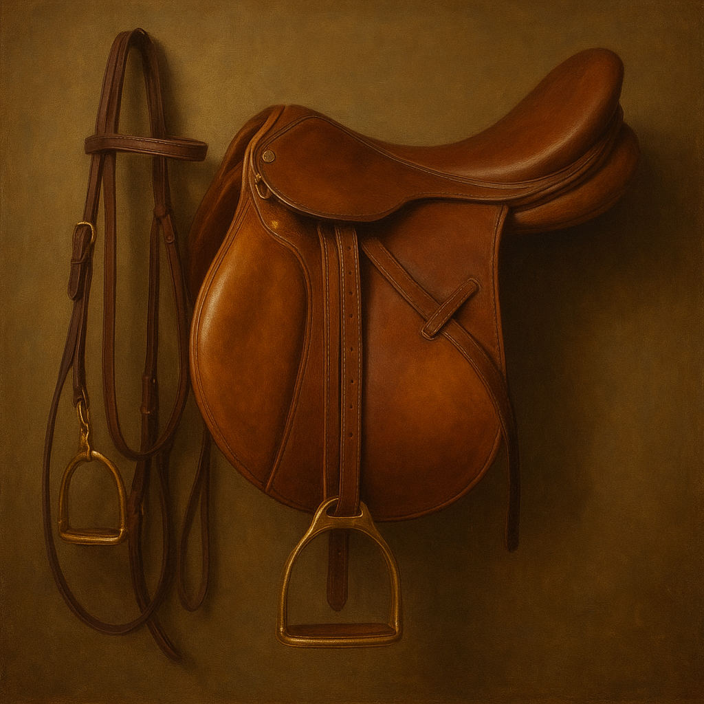 Vintage Bridle & Polished Leather Saddle No. 17 Oil Painting - View 1