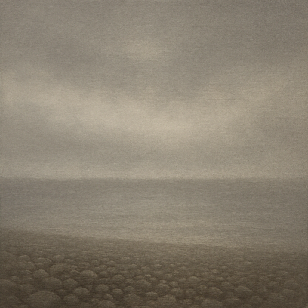 Overcast Coastal Fog & Wet Pebble Shingle No. 3 Oil Painting 100% Hand Painted Oil on Belgian Linen Canvas, Original Fine Art Wall Decor