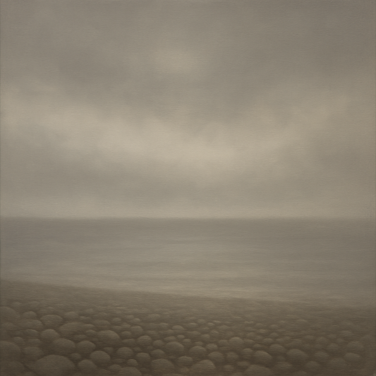 Overcast Coastal Fog & Wet Pebble Shingle No. 3 Oil Painting 100% Hand Painted Oil on Belgian Linen Canvas, Original Fine Art Wall Decor