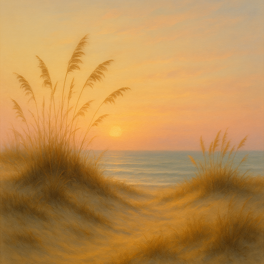Sea Oats on Rolling Coastal Dunes at Sunset No. 5 Oil Painting 100% Hand Painted Oil on Belgian Linen Canvas, Original Fine Art Wall Decor