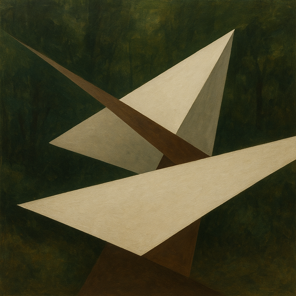 Kinetic Diagonal Planes in Forest & Alabaster No. 5 Fine Art Oil Painting - View 1