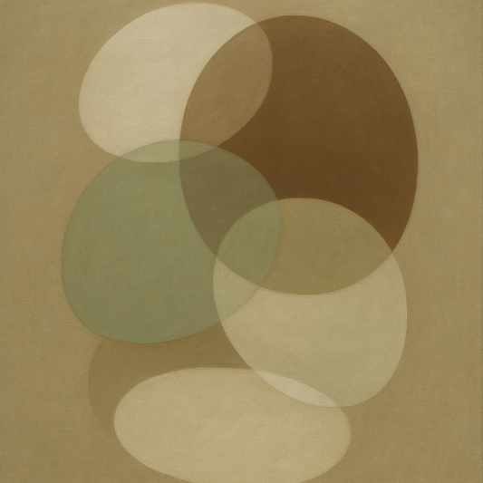 Floating Ellipse Harmony in Walnut & Pale Sage No. 24 Oil Painting 100% Hand Painted Oil on Belgian Linen Canvas, Original Fine Art Wall Decor