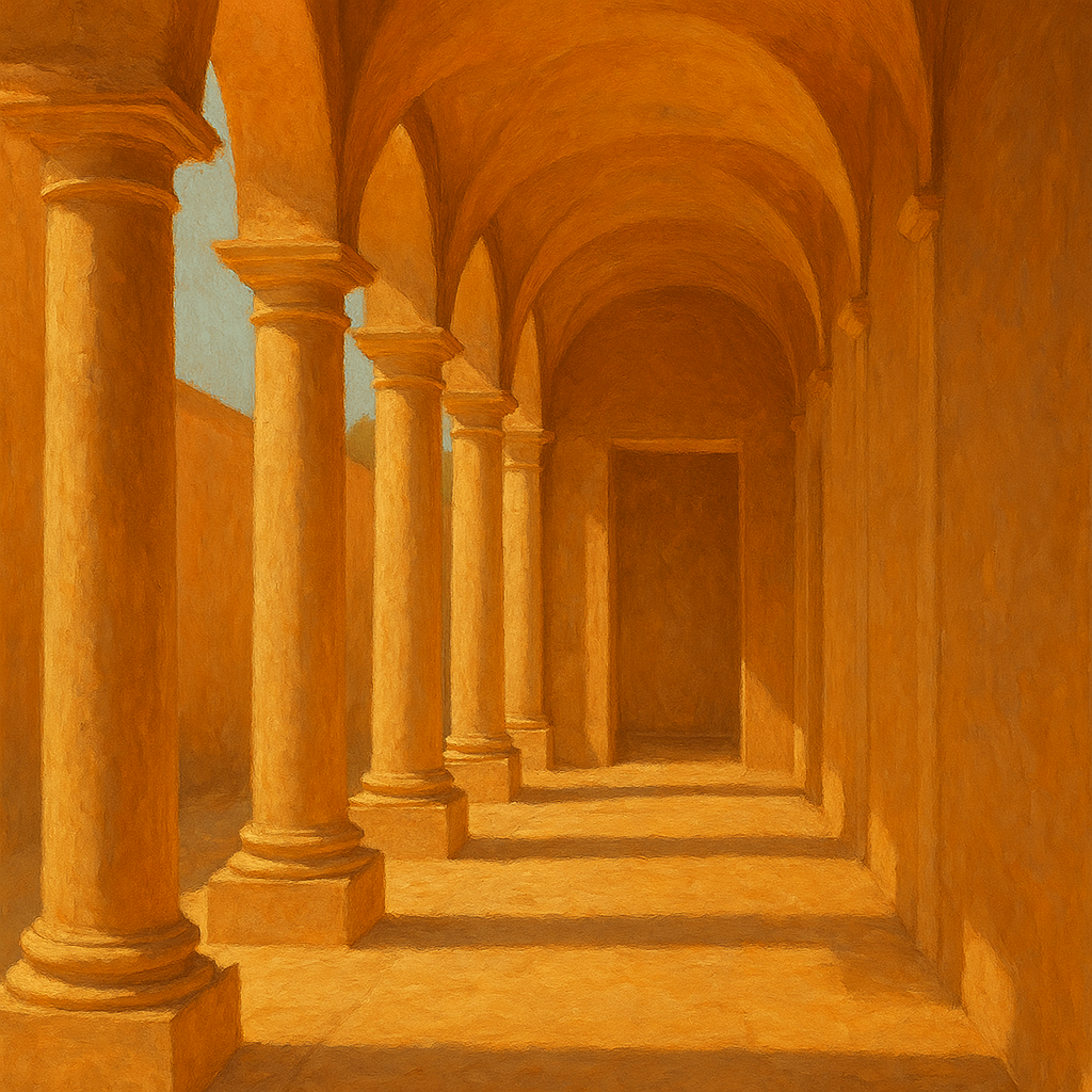 Minimalist Colonnade in Terracotta Oil Painting - View 1