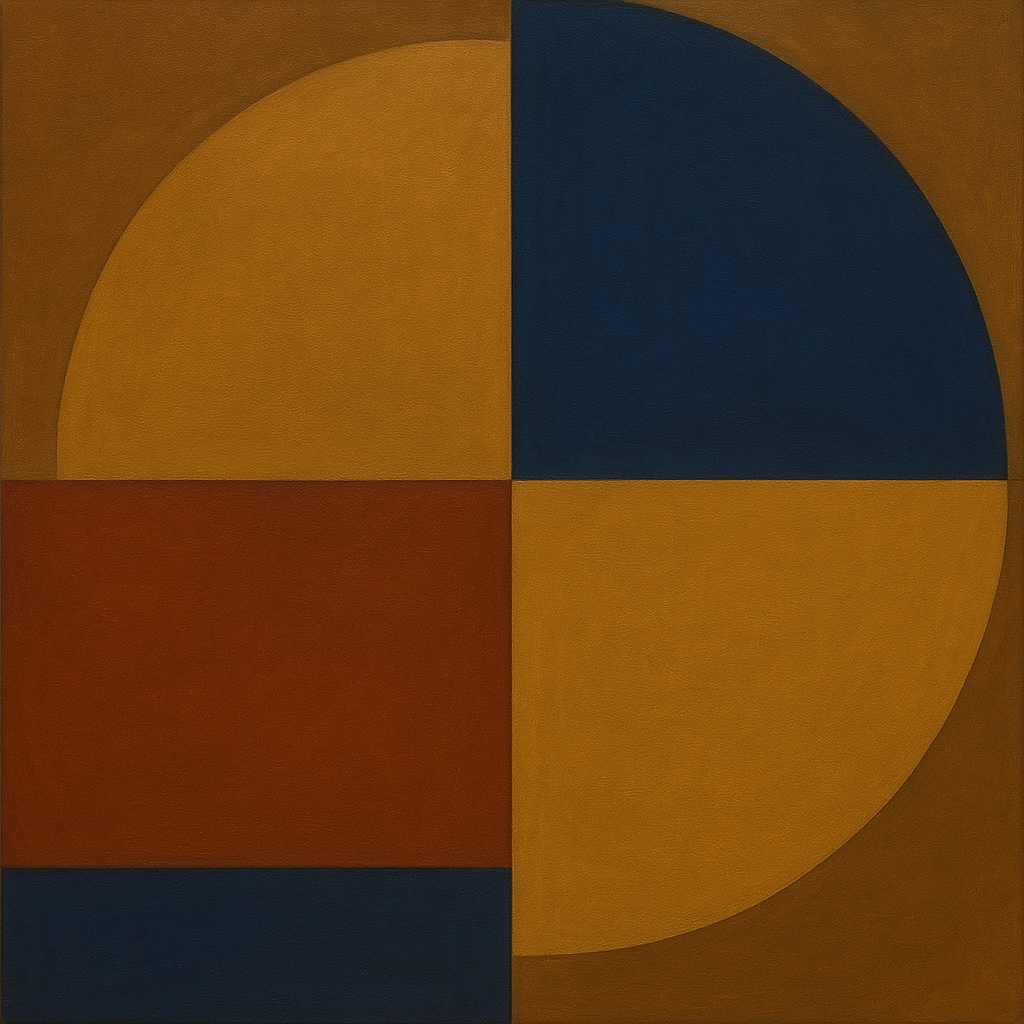 Bauhaus Quadrant Harmony in Primary Earth Tones No. 17 Oil Painting 100% Hand Painted Oil on Belgian Linen Canvas, Original Fine Art Wall Decor