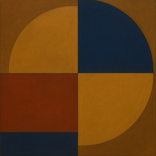 Bauhaus Quadrant Harmony in Primary Earth Tones No. 17 Oil Painting 100% Hand Painted Oil on Belgian Linen Canvas, Original Fine Art Wall Decor