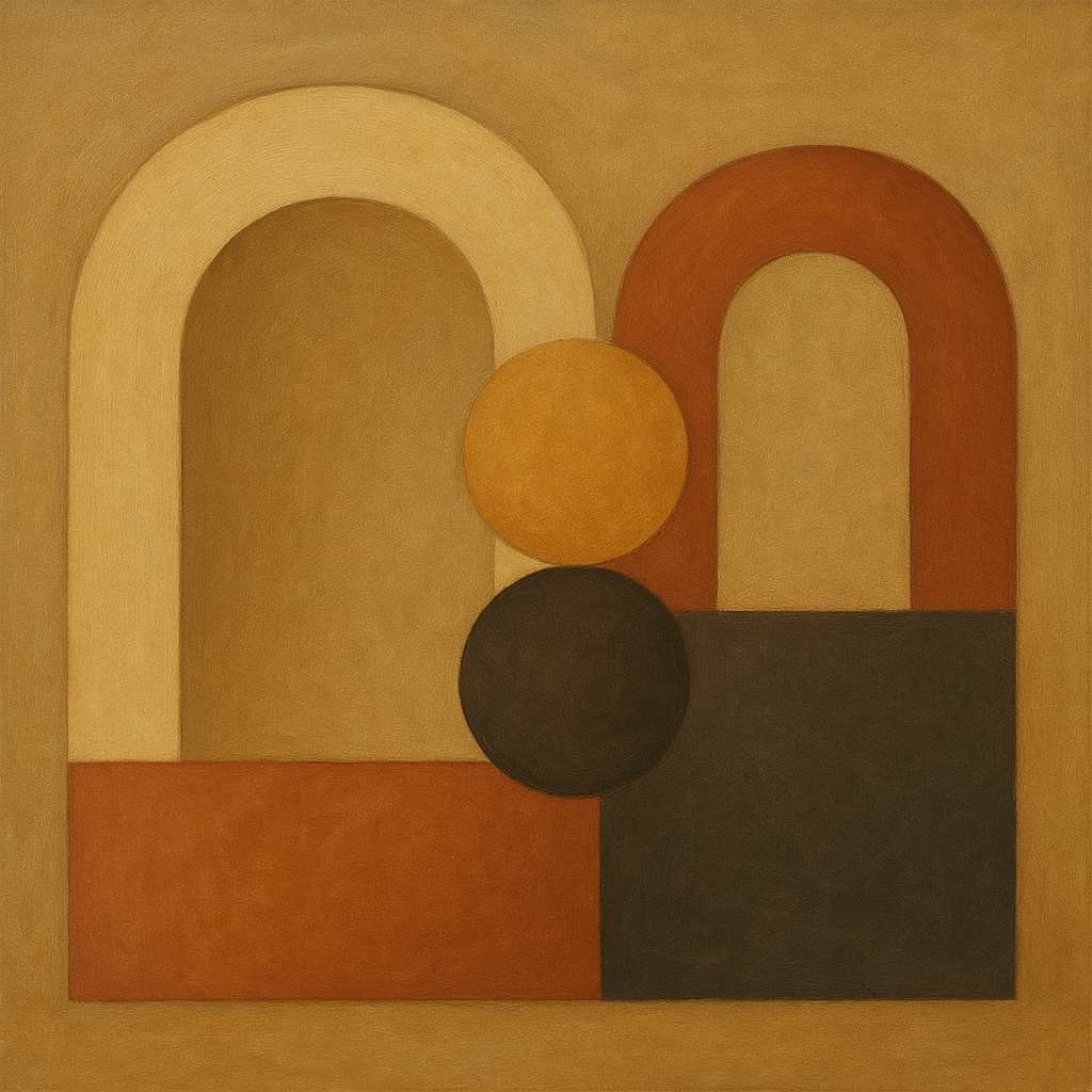 Arch & Circle Equilibrium in Warm Earth Tones No. 12 Oil Painting 100% Hand Painted Oil on Belgian Linen Canvas, Original Fine Art Wall Decor
