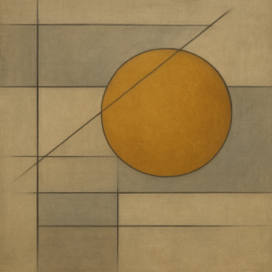 Abstract Tangent Lines & Earthy Ochre Disc No. 15 Oil Painting 100% Hand Painted Oil on Belgian Linen Canvas, Original Fine Art Wall Decor
